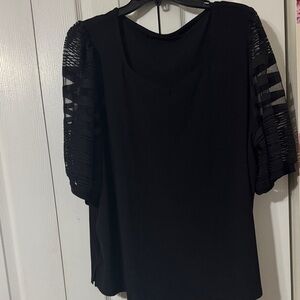 Elegant Black Blouse with Sheer Sleeves